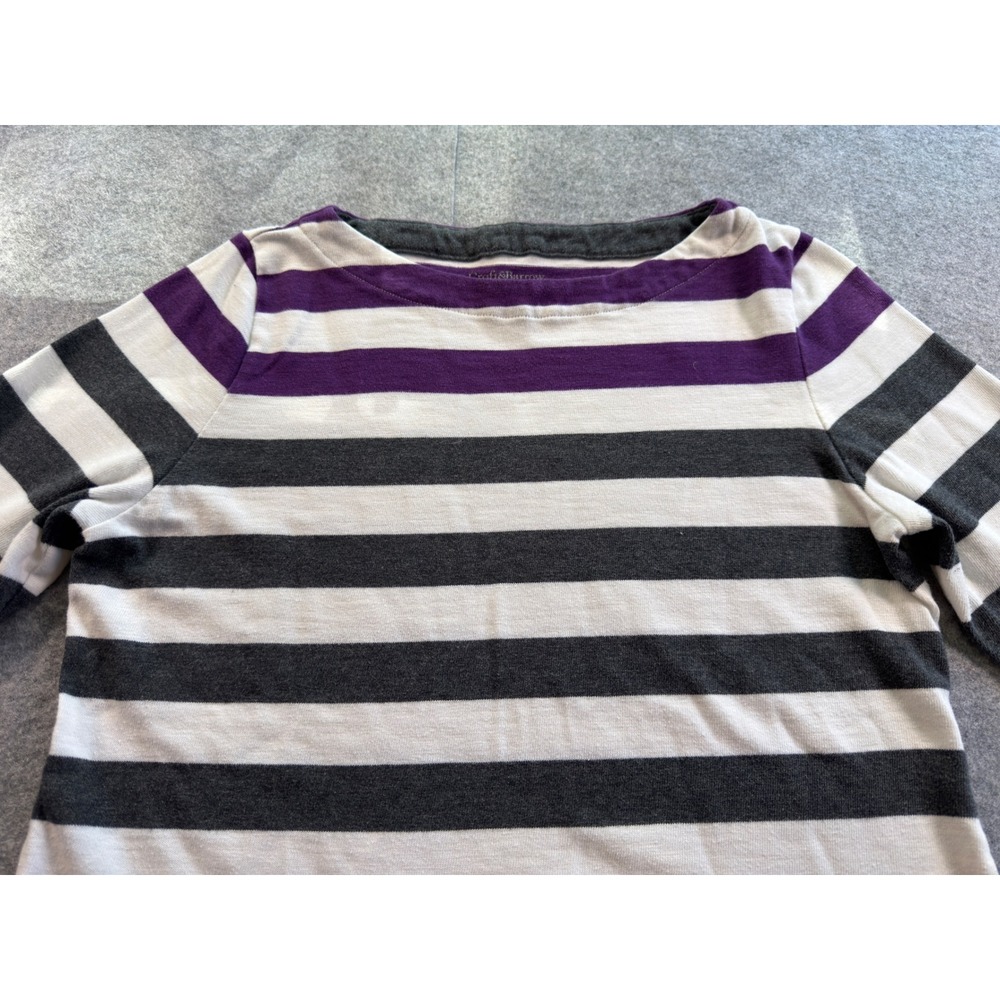 Croft & Barrow Striped Boat Neck Top Womens Small Grey White Purple 3/4 Sleeve‎ - Picture 5 of 11